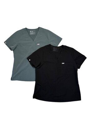 FIGS Technical Collection Scrub Tops Black & Grey Size L FW1000 V-Neck Short Sle